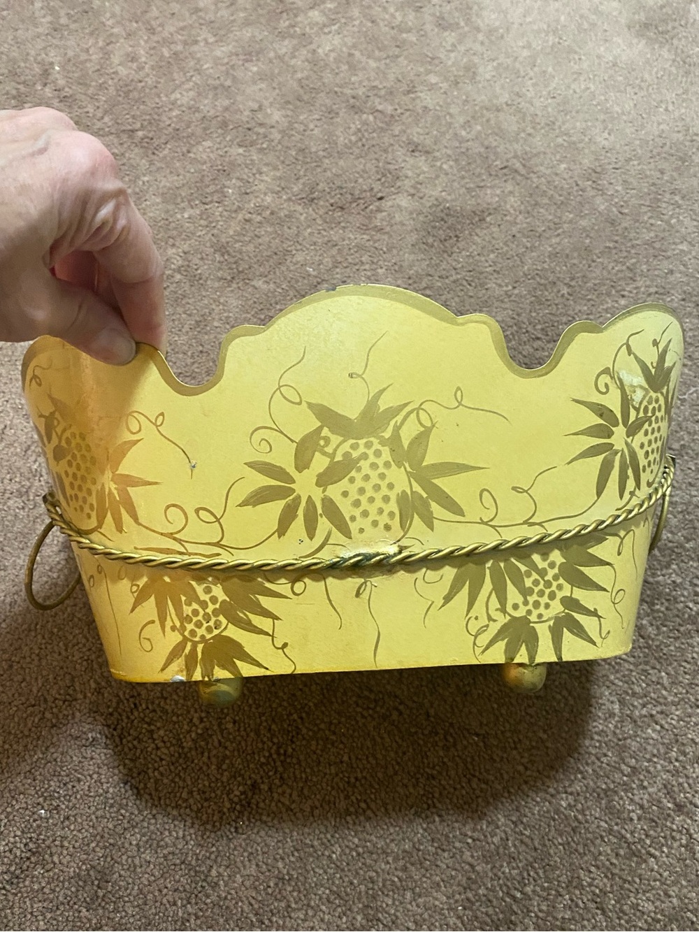 Yellow Decorative Metal Container with French Country Floral Motif -